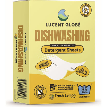 Lucent Globe Dishwashing Detergent Sheets Fresh Lemon Scent 35 Pack
