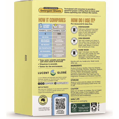 Lucent Globe Dishwashing Detergent Sheets Fresh Lemon Scent 35 Pack