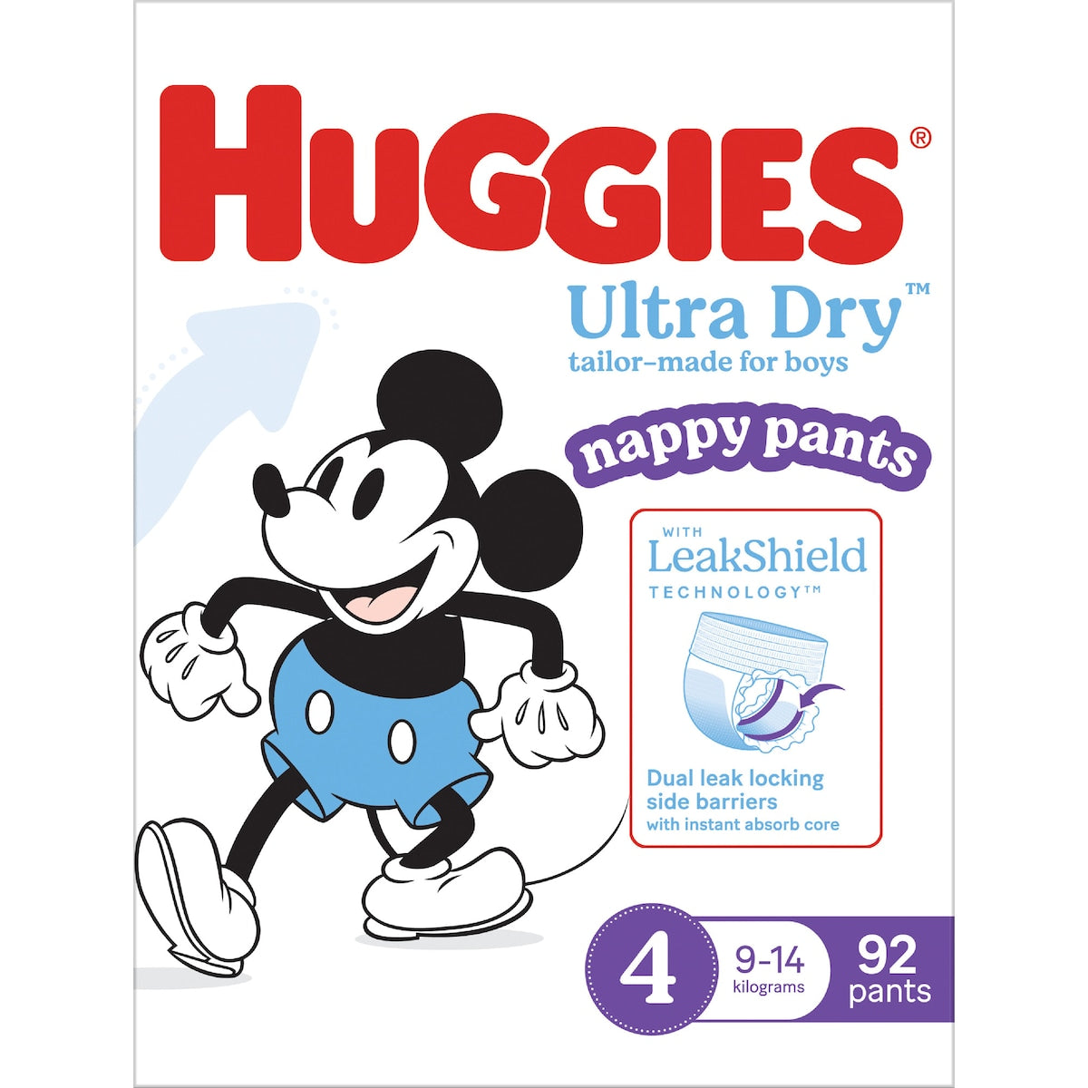 Huggies Ultra Dry Mega Nappy Pants For Boys Size 4 92 Pack