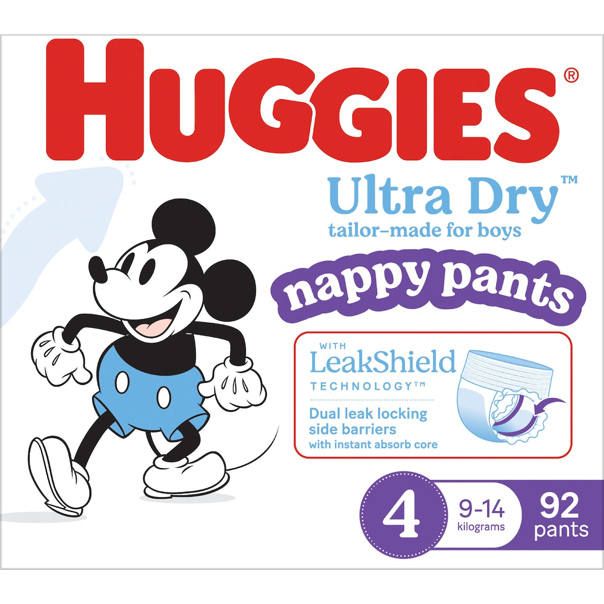 Huggies Ultra Dry Mega Nappy Pants For Boys Size 4 92 Pack