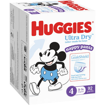 Huggies Ultra Dry Mega Nappy Pants For Boys Size 4 92 Pack