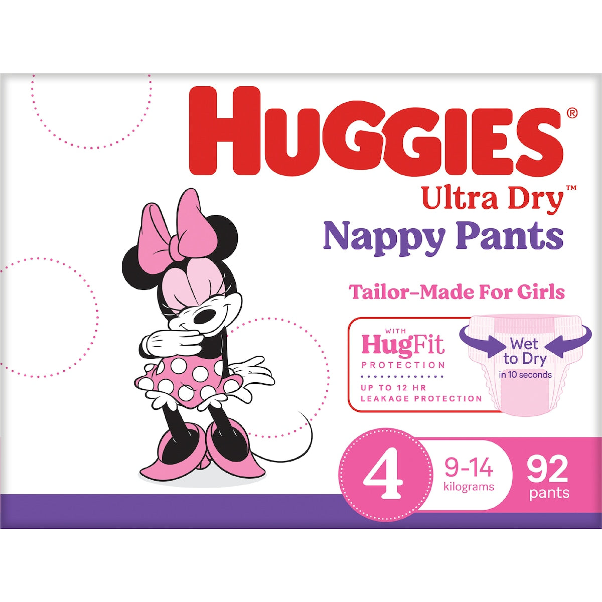 Huggies Ultra Dry Mega Nappy Pants For Girls Size 4 92 Pack