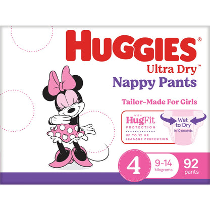 Huggies Ultra Dry Mega Nappy Pants For Girls Size 4 92 Pack