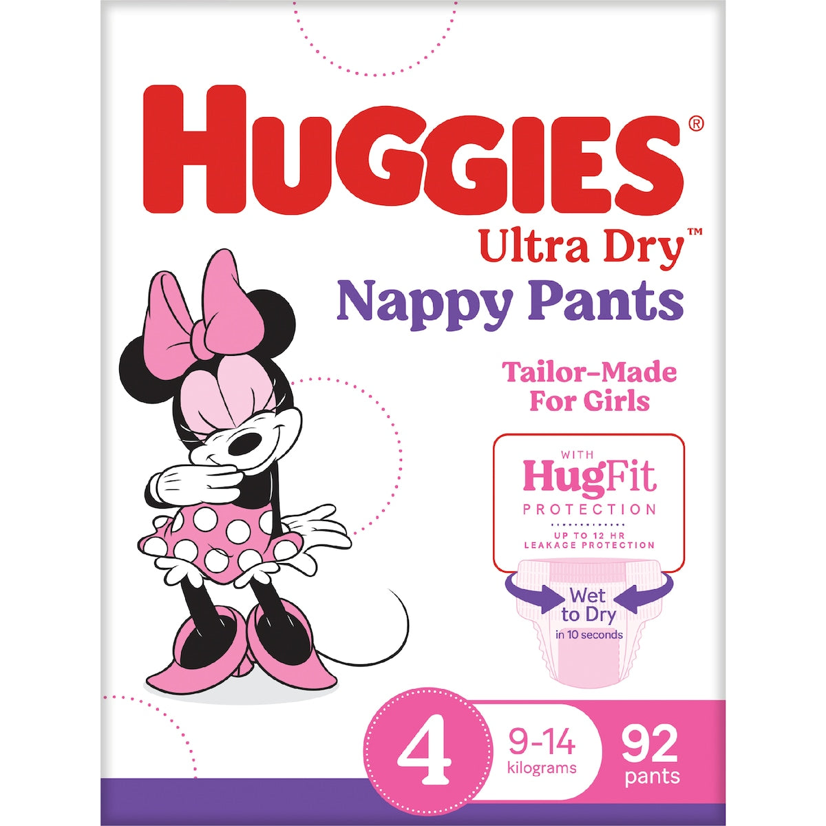 Huggies Ultra Dry Mega Nappy Pants For Girls Size 4 92 Pack