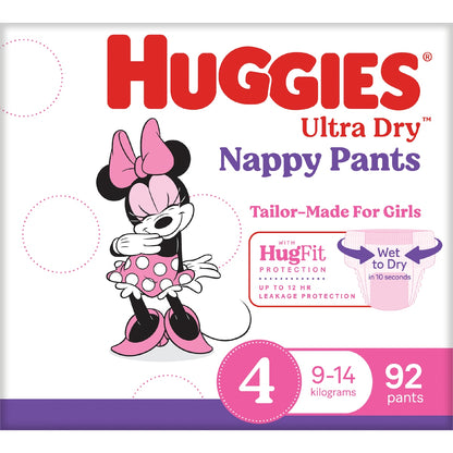 Huggies Ultra Dry Mega Nappy Pants For Girls Size 4 92 Pack
