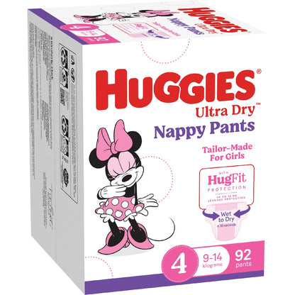 Huggies Ultra Dry Mega Nappy Pants For Girls Size 4 92 Pack