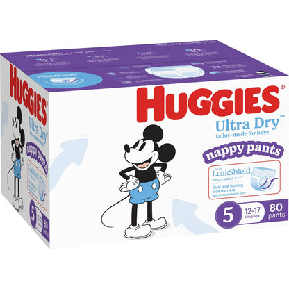 Huggies Ultra Dry Mega Nappy Pants For Boys Size 5 80 Pack
