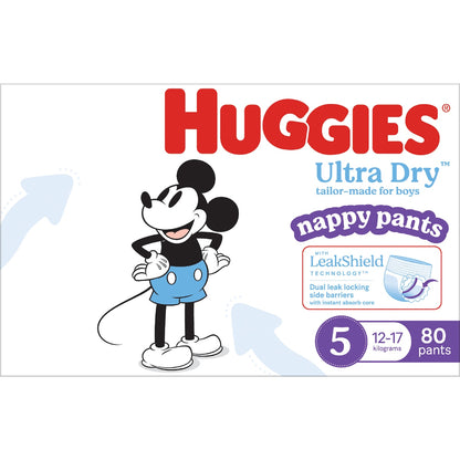 Huggies Ultra Dry Mega Nappy Pants For Boys Size 5 80 Pack