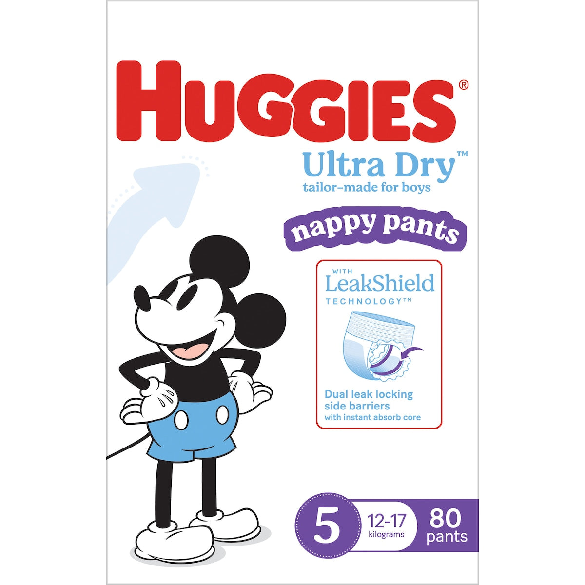 Huggies Ultra Dry Mega Nappy Pants For Boys Size 5 80 Pack