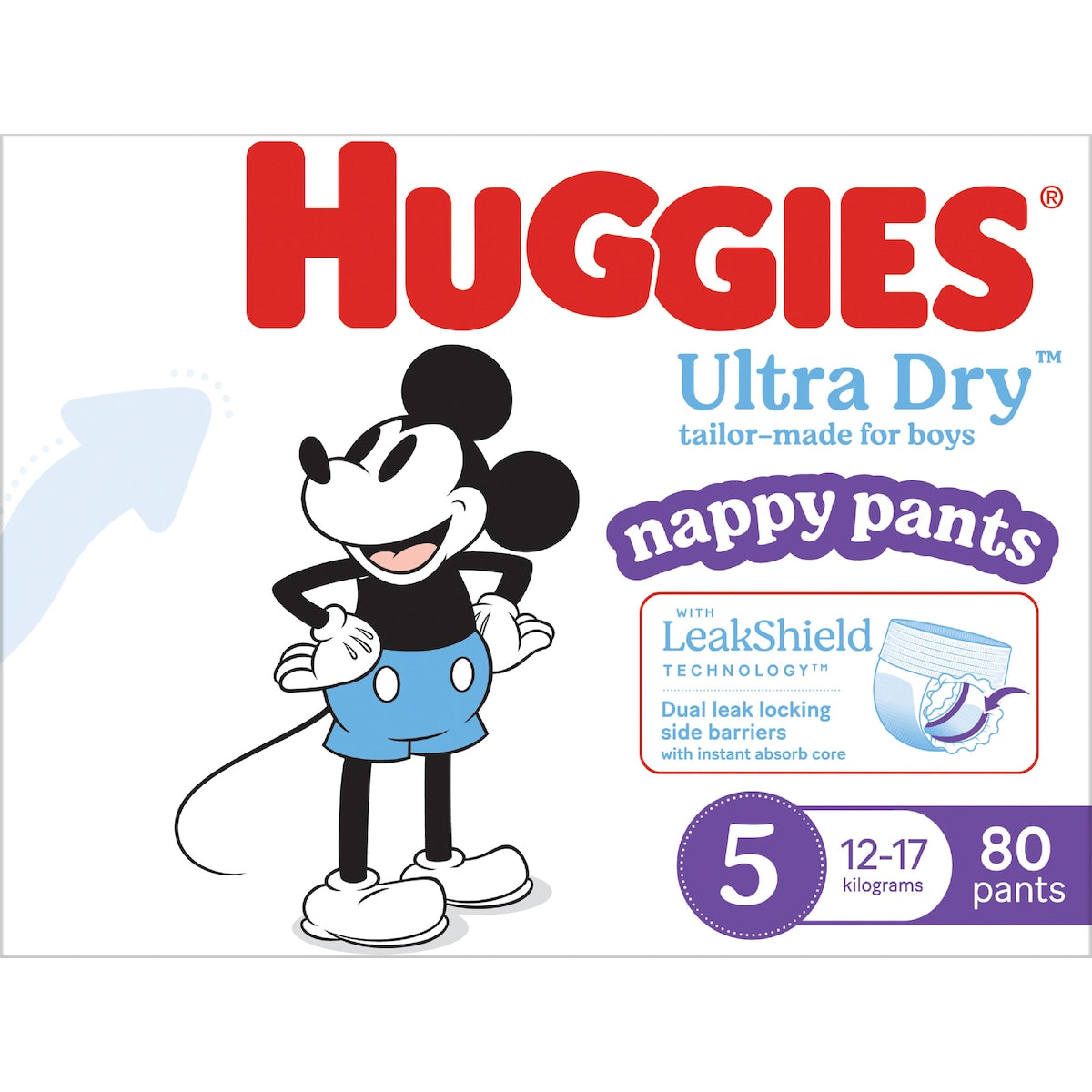 Huggies Ultra Dry Mega Nappy Pants For Boys Size 5 80 Pack
