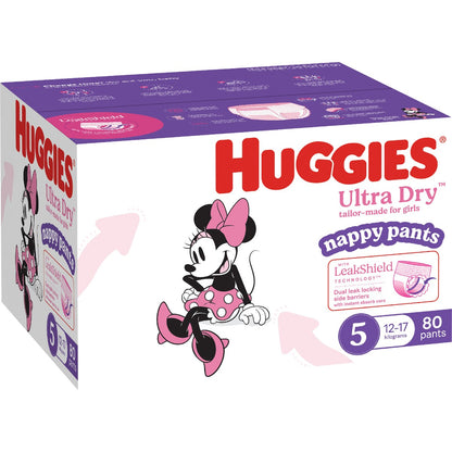 Huggies Ultra Dry Mega Nappy Pants For Girls Size 5 80 Pack