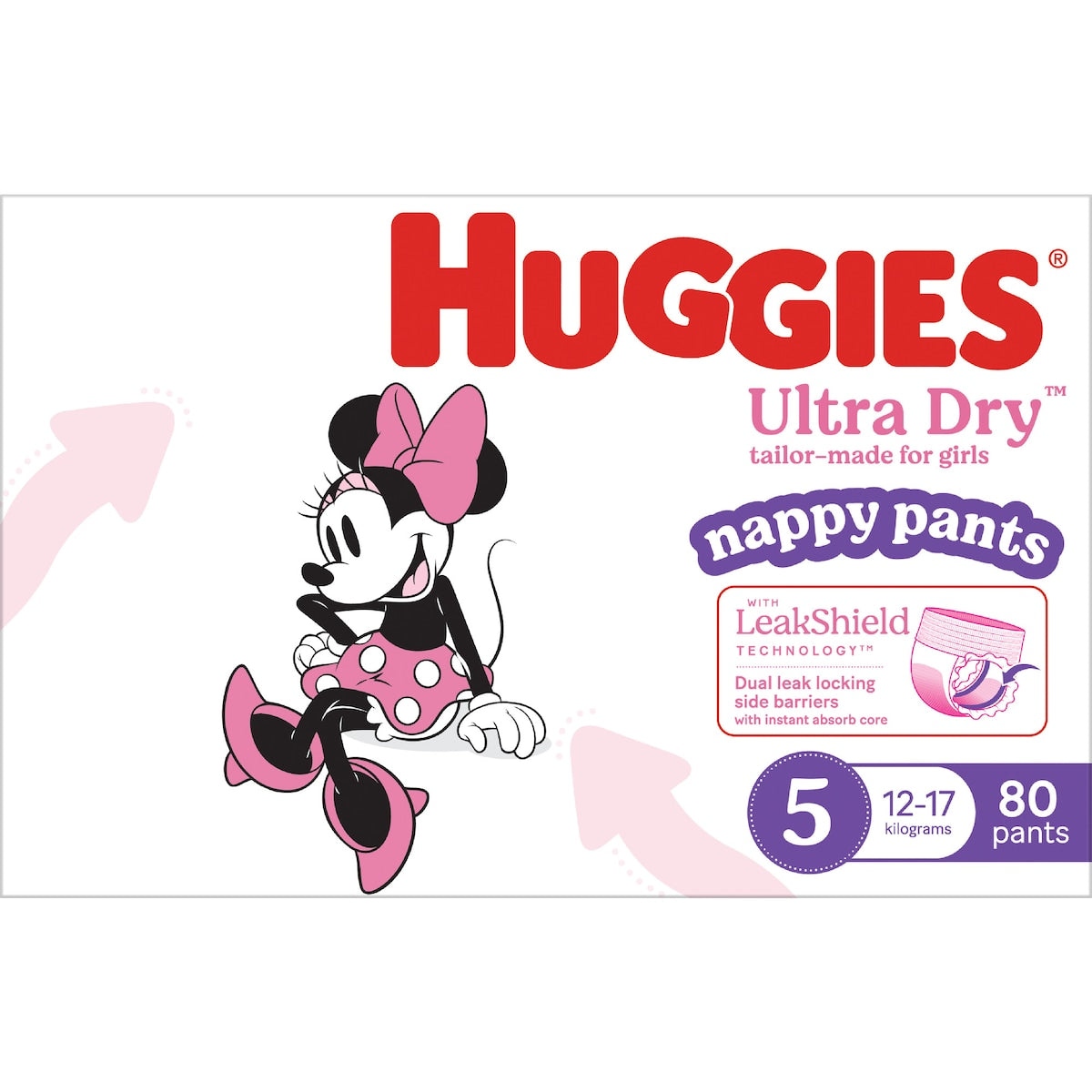 Huggies Ultra Dry Mega Nappy Pants For Girls Size 5 80 Pack