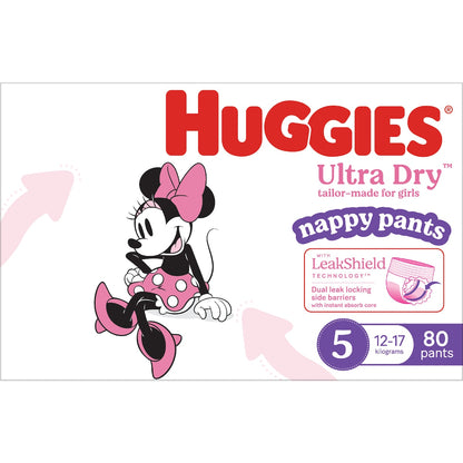 Huggies Ultra Dry Mega Nappy Pants For Girls Size 5 80 Pack