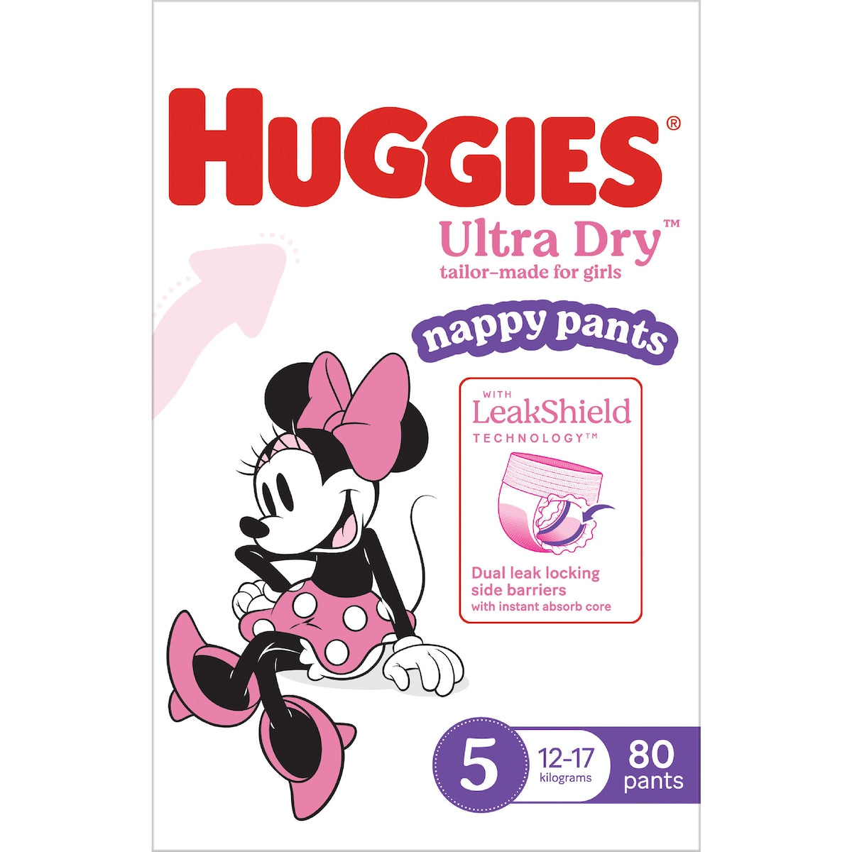 Huggies Ultra Dry Mega Nappy Pants For Girls Size 5 80 Pack