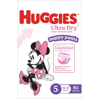 Huggies Ultra Dry Mega Nappy Pants For Girls Size 5 80 Pack