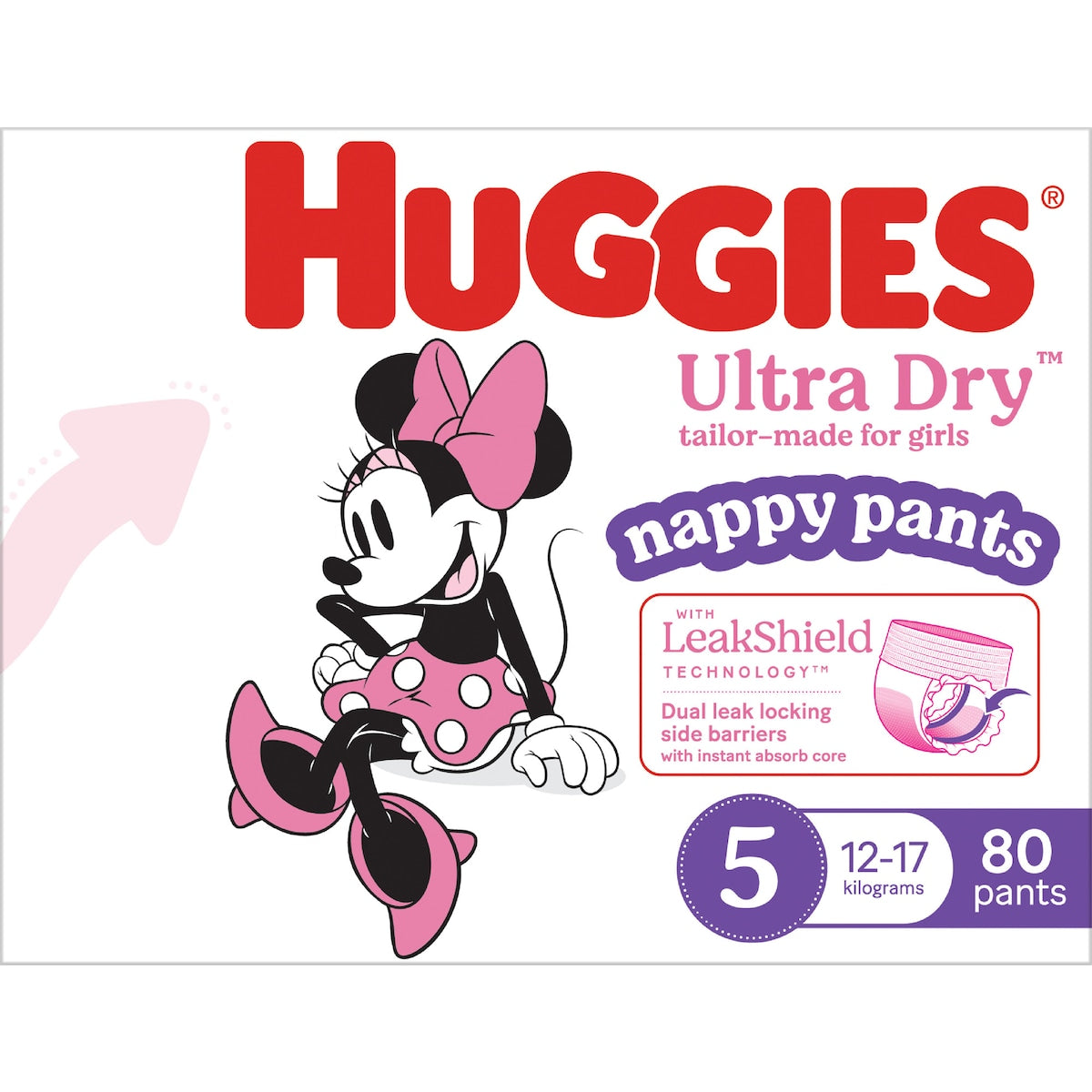 Huggies Ultra Dry Mega Nappy Pants For Girls Size 5 80 Pack