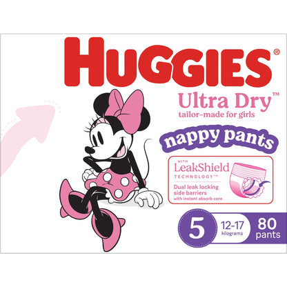 Huggies Ultra Dry Mega Nappy Pants For Girls Size 5 80 Pack