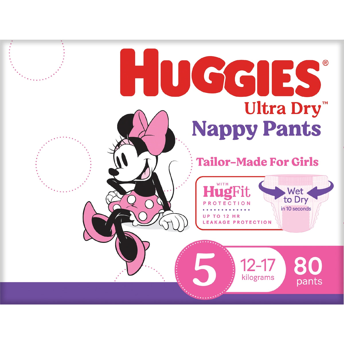 Huggies Ultra Dry Mega Nappy Pants For Girls Size 5 80 Pack