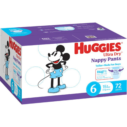 Huggies Ultra Dry Mega Nappy Pants For Boys Size 6 72 Pack