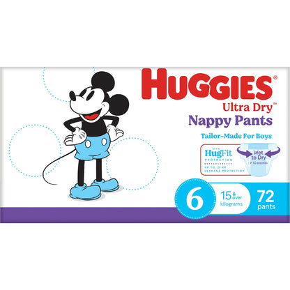 Huggies Ultra Dry Mega Nappy Pants For Boys Size 6 72 Pack
