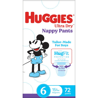 Huggies Ultra Dry Mega Nappy Pants For Boys Size 6 72 Pack