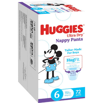 Huggies Ultra Dry Mega Nappy Pants For Boys Size 6 72 Pack