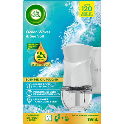 Air Wick 2x Essential Oil Ocean Waves & Sea Salt Plug In Diffuser 19ml