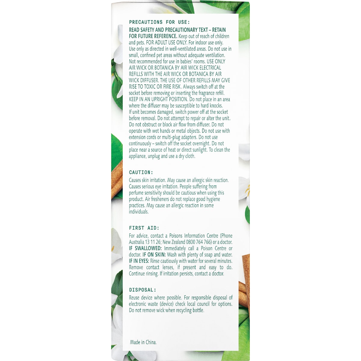 Botanica Plug In Diffuser Jasmine & Sri Lankan Cinnamon Leaf 22ml