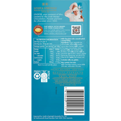 Lindt Lindor Milk Salted Caramel Chocolate Block 100g