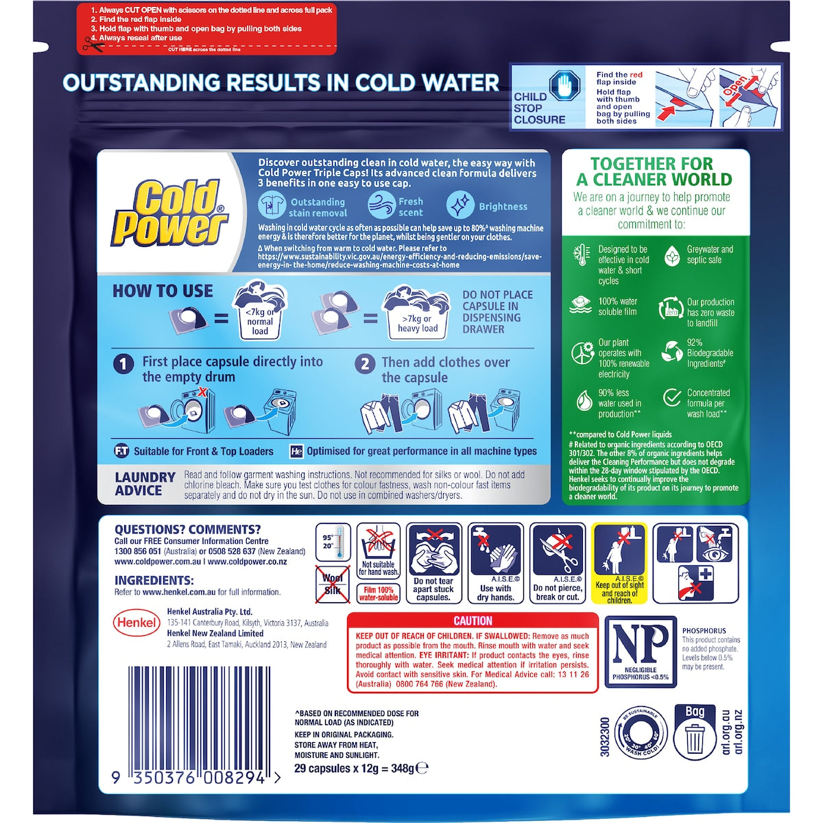 Cold Power Laundry Capsules Advanced Clean 29 Pack