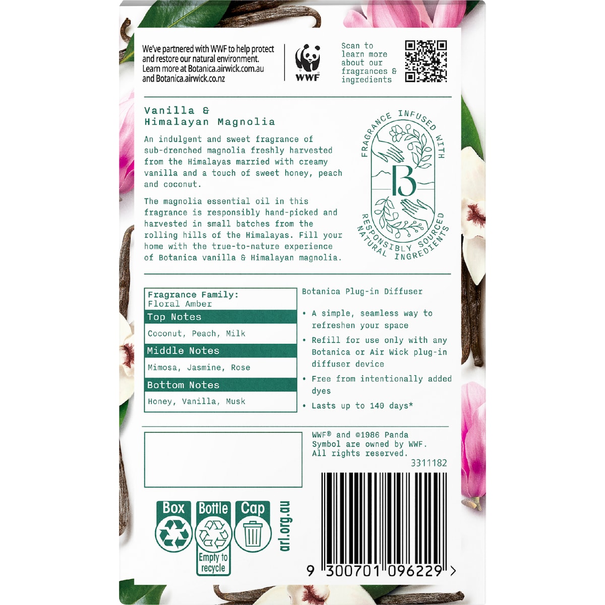 Botanica Plug In Diffuser Vanilla & Himalayan Magnolia 22ml