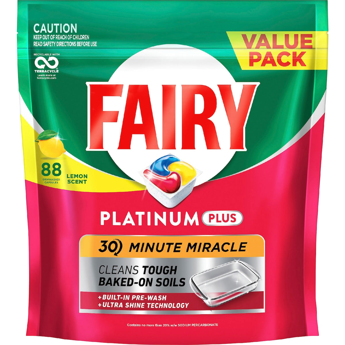 Fairy Platinum Plus Dishwasher Tablets Lemon Scent 88 Pack