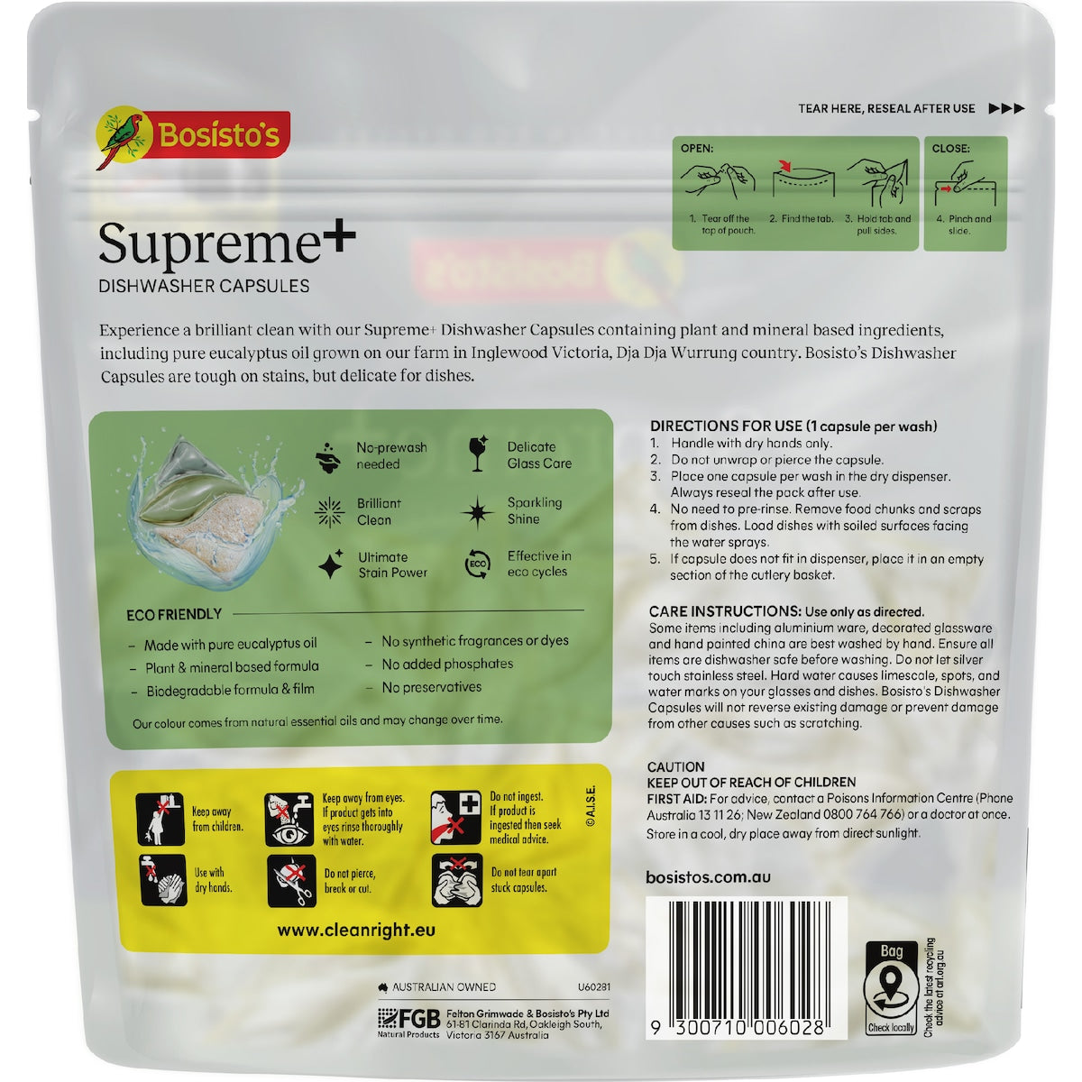 Bosistos Supreme Plus Dishwasher Capsules Eucalyptus Oil 48 Pack