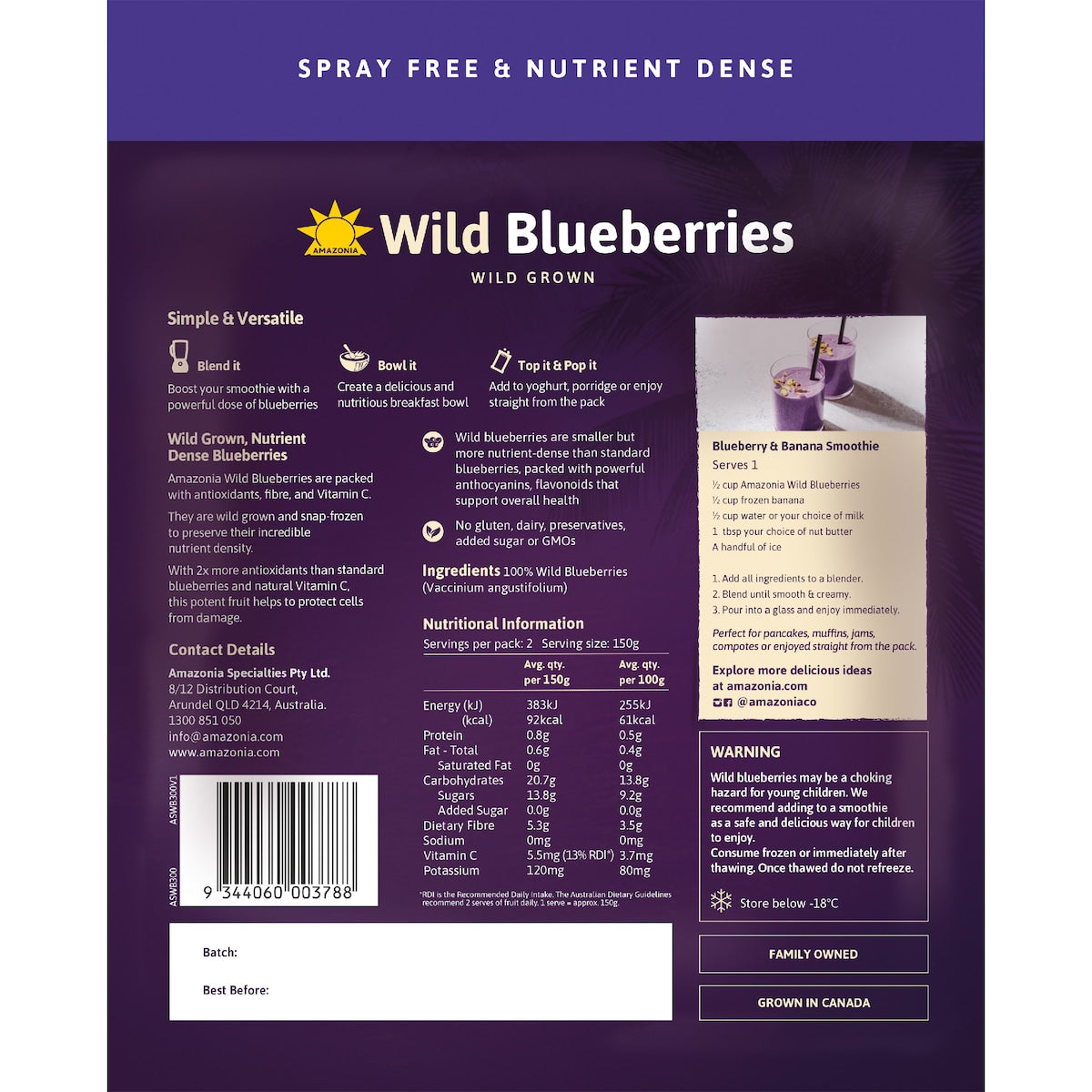 Amazonia Wild Blueberries 300g