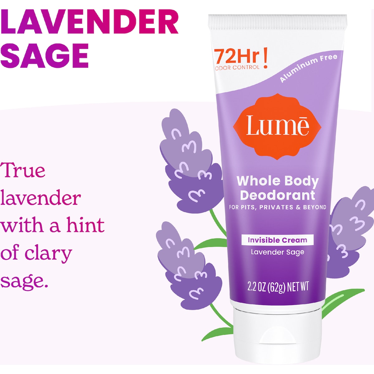 Lume Whole Body Deodorant Cream Lavender Sage 62g