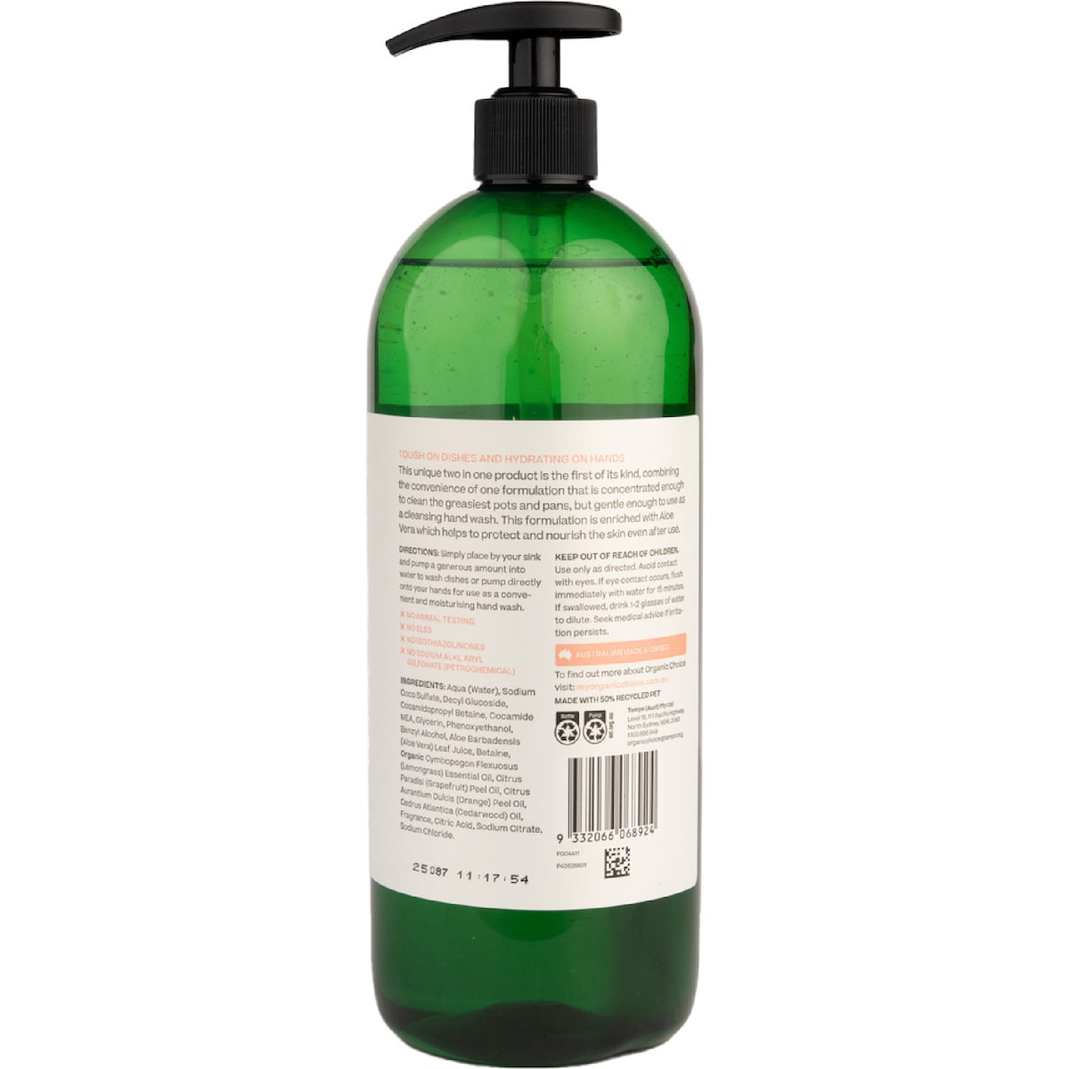 Organic Choice Dish & Handwash Tangerine Sage & Aloe Vera 1l