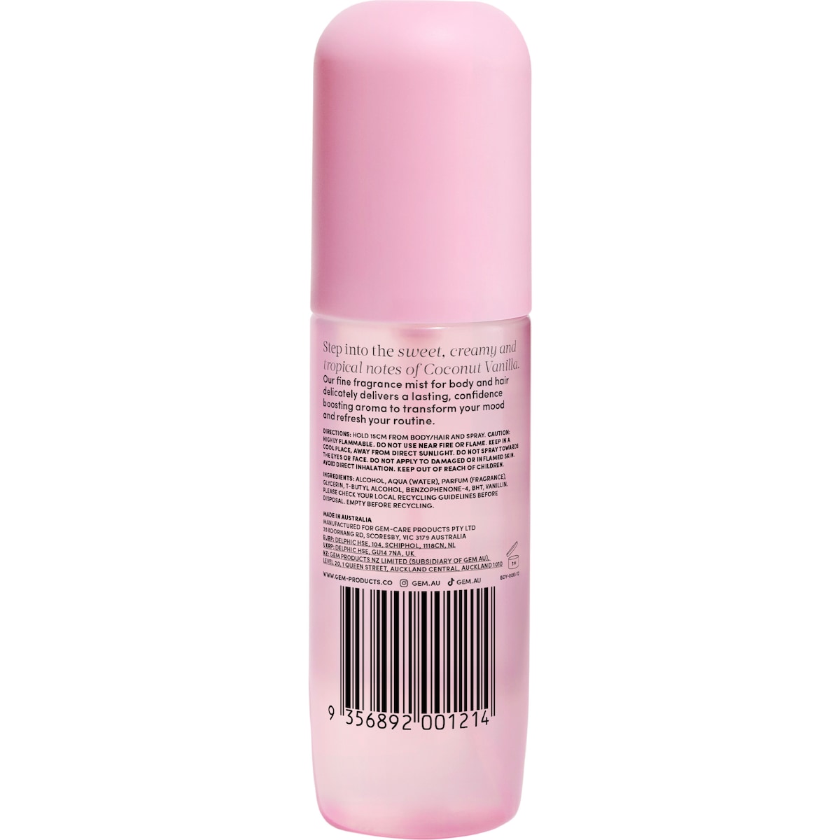 Gem Fragrance Body Mist Coconut Vanilla 90ml