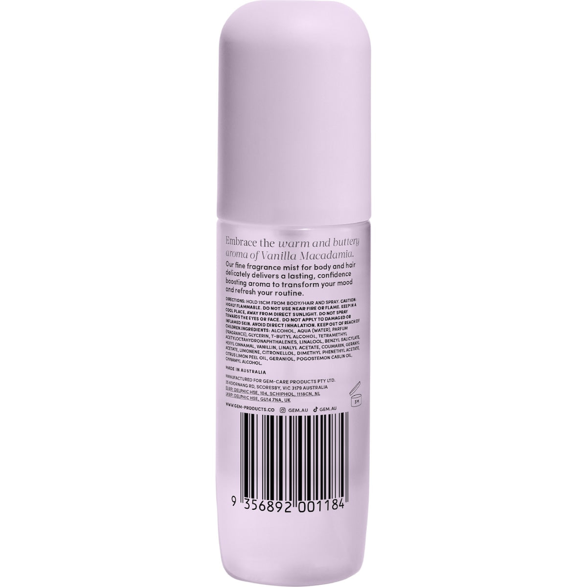 Gem Fragrance Body Mist Vanilla Macadamia 90ml