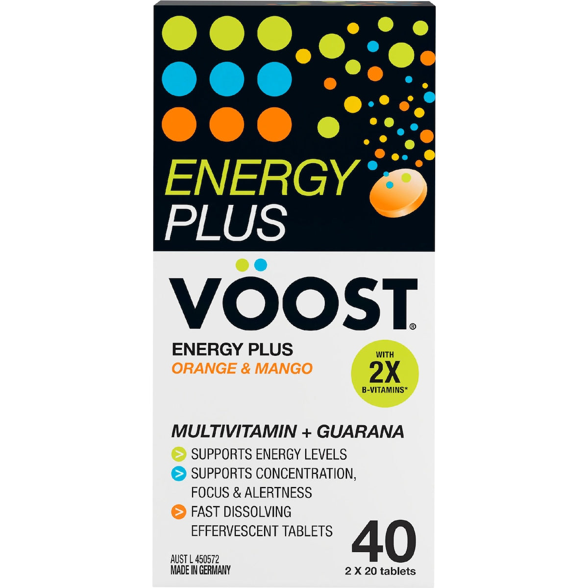 Voost Energy Plus Effervescent Tablets Orange & Mango 40 Pack