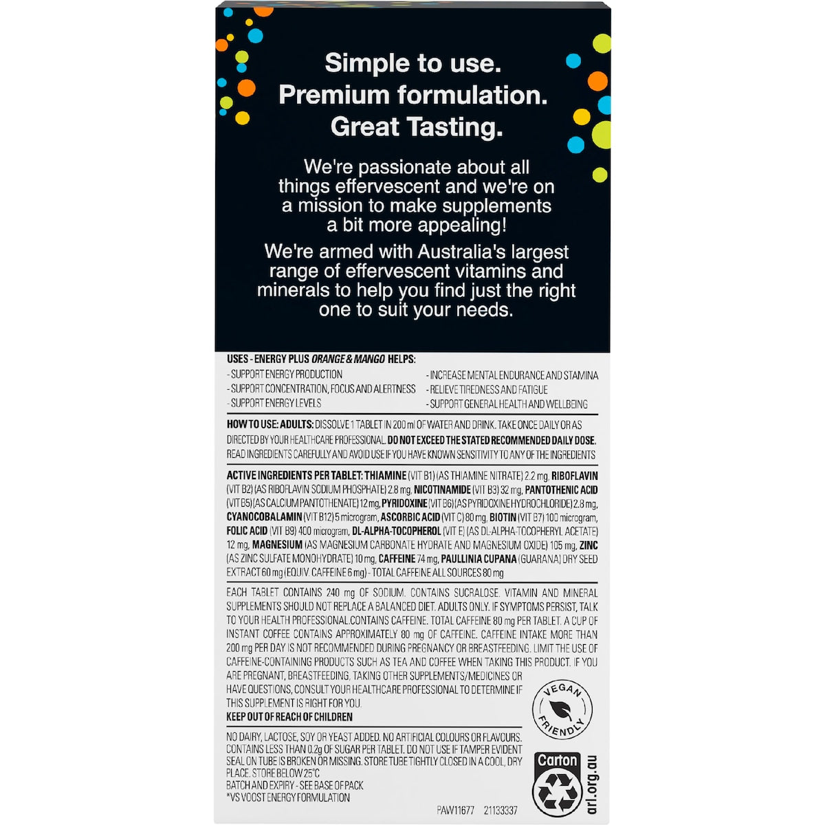 Voost Energy Plus Effervescent Tablets Orange & Mango 40 Pack