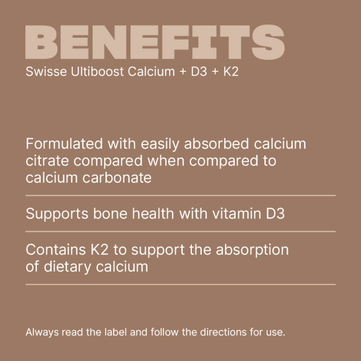 Swisse Ultiboost Calcium + D3 + K2 Tablets 60 Pack