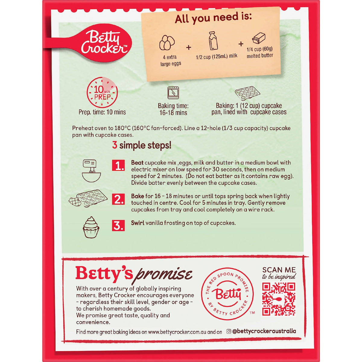 Betty Crocker Bake Smart Gluten Free Vanilla Cupcake Mix 450g
