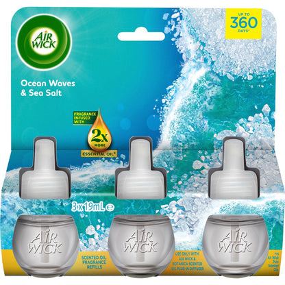 Air Wick 2x Essential Oil Ocean Waves & Sea Salt Plug In Refill 19ml X 3 Pack