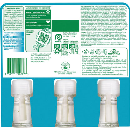 Air Wick 2x Essential Oil Ocean Waves & Sea Salt Plug In Refill 19ml X 3 Pack