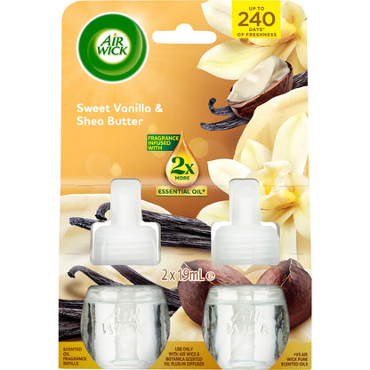 Air Wick 2x Essential Oil Vanilla & Shea Butter Plug In Refill 19ml X 2 Pack