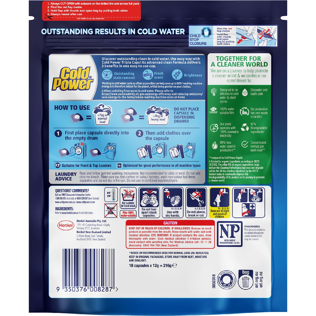 Cold Power Laundry Capsules Advanced Clean 18 Pack