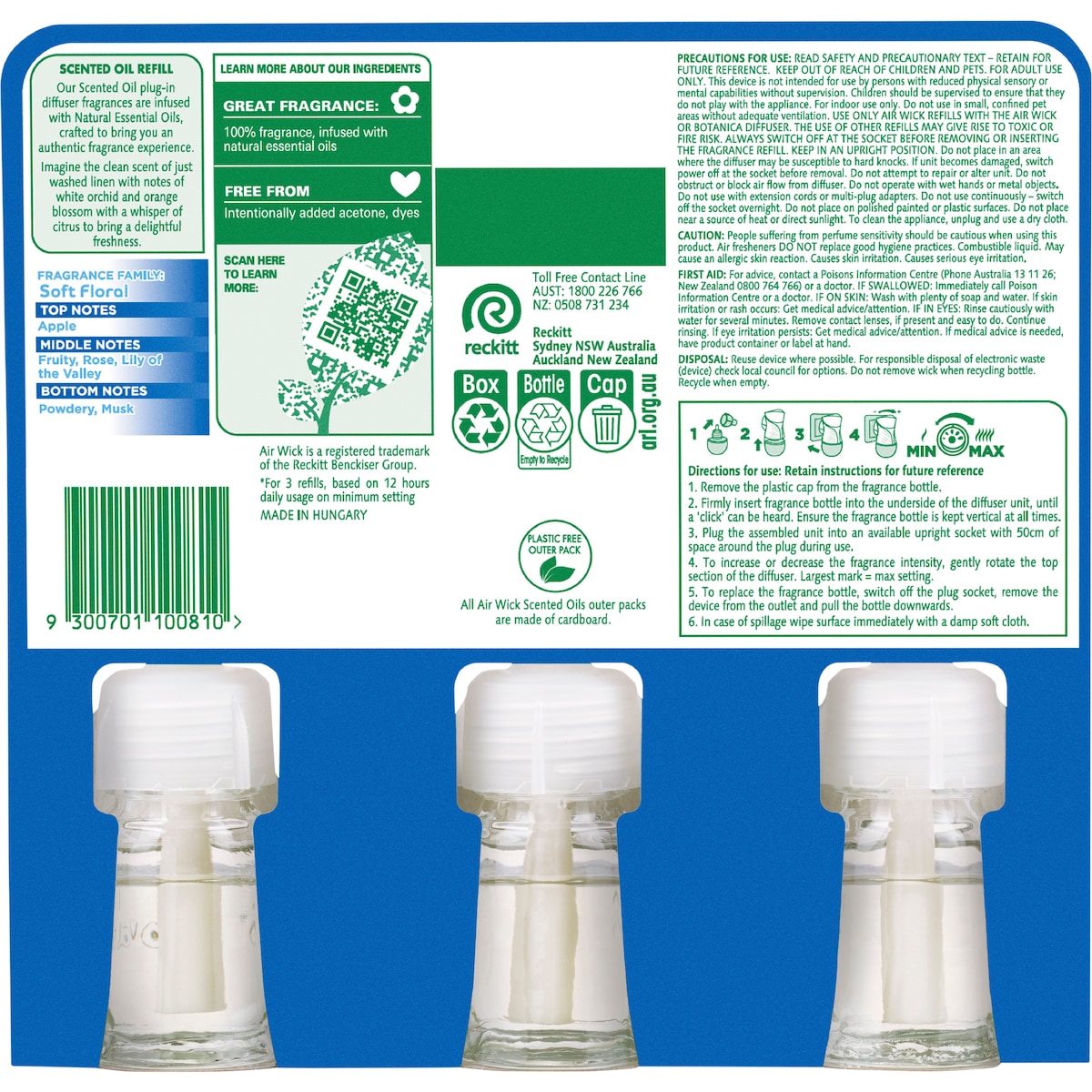 Air Wick 2x Essential Oil Linen & White Orchid Plug In Refill 19ml X 3 Pack