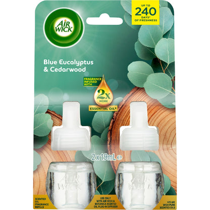 Air Wick 2x Essential Oil Eucalyptus & Cedarwood Plug In Refill 19ml X 2 Pack