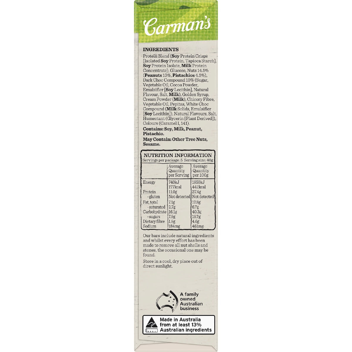 Carmans Protein Pistachio Delight Bars 5 Pack
