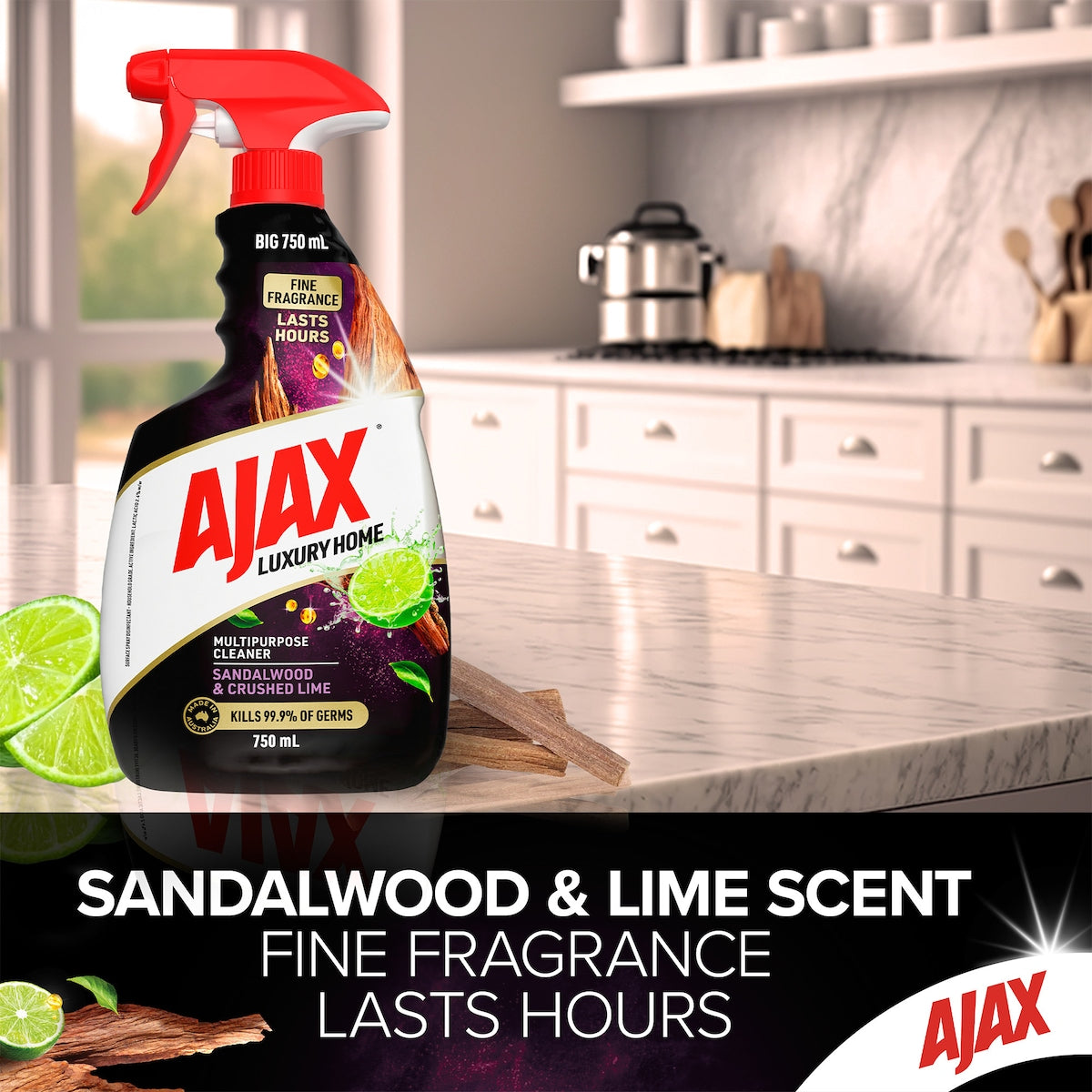 Ajax Luxury Home Trigger Spray Sandalwood & Crushed Lime 750ml